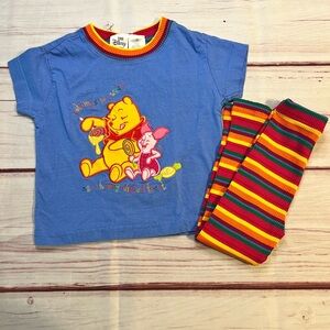 Vintage Disney Winnie the Pooh & Piglet Colorful Striped Size 3T Outfit